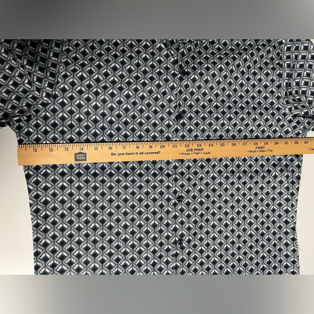 Consequence Mens Long Sleeve Button Down Dress Shirt Navy White Diamond Tile - Picture 8 of 8